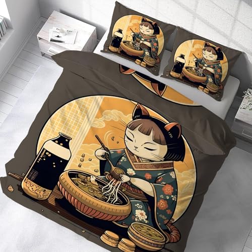 YZQGLHP Bettwäsche 200x200 Cartoon-Katze Bettbezug Set für Kinder Jungen Mädchen Weich Atmungsaktiv Microfaser Betten Set mit Reißverschluss und 2 Kissenbezug 80x80 cm