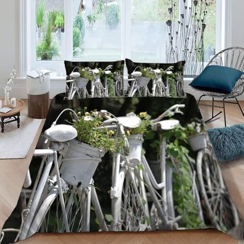 Kinder Fahrrad Bettwäsche 140x200 Landhausstil Bettwäsche Set, 3D Bettbezug Set Weich Microfaser Bettbezüge 3 Teilig Mountainbike Wendebettwäsche für Kinder Erwachsene mit 2 Kissenbezüge m4376