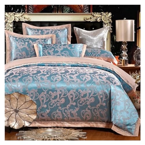 Four Piece Bedding Set Full Queen 4PCS Stickerei Satin Jacquard Paisley Gold Luxus Bettwäsche Set Seid Sicke Weiche Bettdecke Bettlaken Set Pillowcases Bett Vier Teile Set,