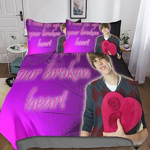 YINGD Justin-Bieber 3D-Bettwäsche-Sets für Erwachsene und Kinder, Mikrofaser-Bettwäsche-Se t, Kissenbezüge mit Reißverschluss, 3-teilig, Doppelbett, 220 x 240 cm