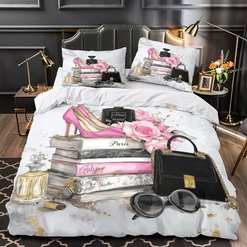 VOXYTMLWG Pink Leopard Druck Weich 3D Gedruckt Fashionable Animal Bettbezug Bettwäsche 3 Teilig mit Reißverschluss Hautfreundlich for Erwachsene,Frauen,Mädche n,Kinder Single?135x200cm?