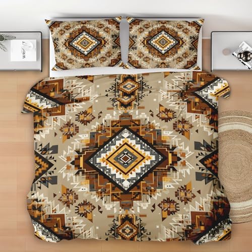 Generisch Bettwäsche 135x200 2 Teilig Stammes Geometrie, Südwesten Wendebettwäsche, Böhmen Rustikal Bettbezug Microfaser mit 1 Kissenbezug und Reißverschluss W130p