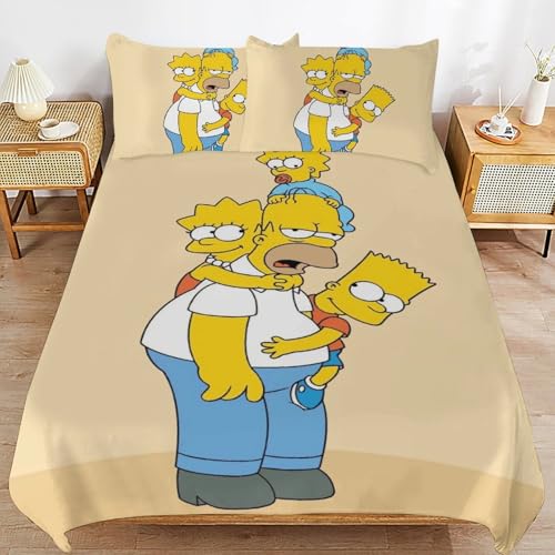 YINGD The Simpsons Bettwäsche-Set, Mikrofaser, 3D-Druck, leicht, 3-teiliges Bettdecken-Set für Kinder, Jungen, Mädchen
