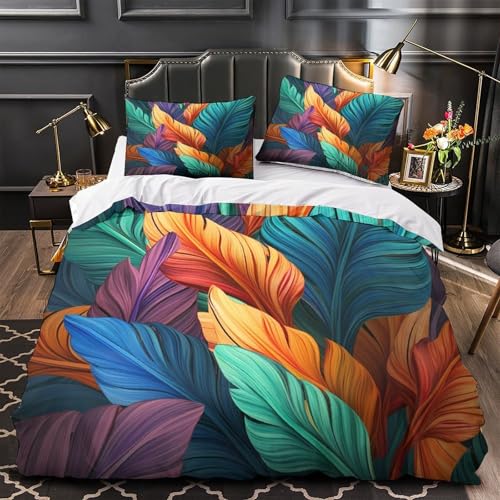 Leuchtend Leopard Druck Pflegeleicht 3D-gedruckter dreiteiliger Bettwäsche-Set Zip Verschluss Atmungsaktiv rainbow Animal Bettdeckenbezug for Jungen,Teen Jungen,Frauen,Teenager Single?135x200cm?