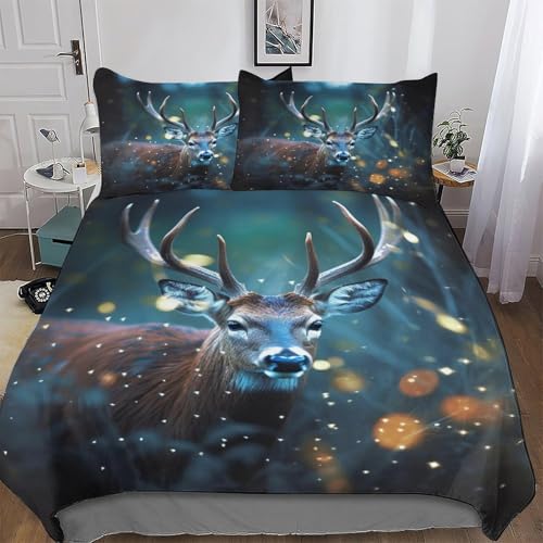 GGJJTT Hirsch Bettwäsche Bettbezug Set 2 teilig Deckenbezug + Kopfkissenbezug, Angenehme Microfaser Bettbezüge Für Jungen Mädchen Single135x200cm
