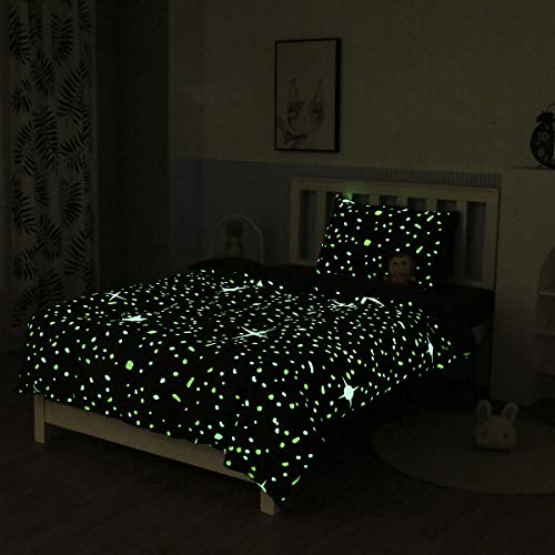 Loussiesd Kinder Sterne Motiv Bettwäsche Set 135x200 cm Glow in The Dark Mädchen Jungen Sterne Universum Bettbezug Set Sternenklarer Himmel leuchtet im Dunklen Weich Mikrofaser