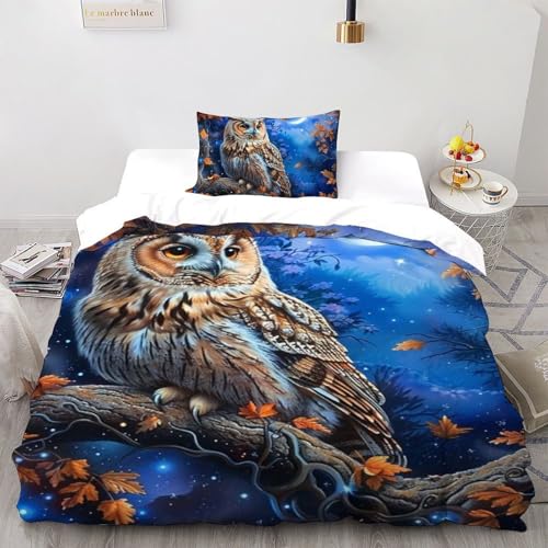 DICVXST 3D Gedruckt Nacht Eule Bettwäsche Set Junge Mädchen Band Bettwäsche 2er Set Modern Kissenbezüge Mit ReißVerschluss Soft Single?135x200cm?