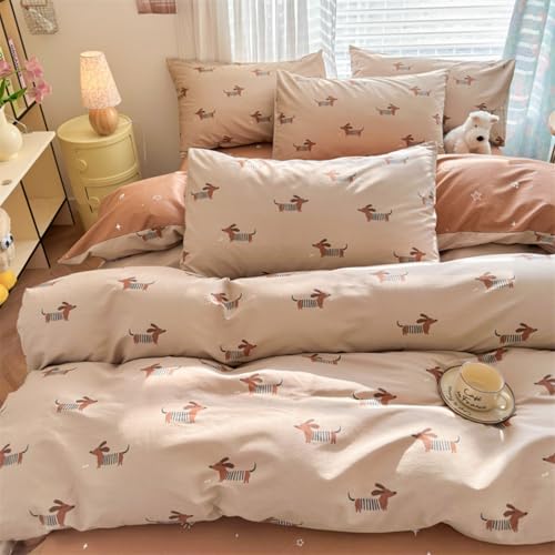 Tospass Dackel Bettwäsche Set 135x200cm Khaki Braun Weiß Dachshund Mädchen Wendebettwäsche Mikrofaser Hundemuster Deckenbezug Kinder Teen Bettbezug mit Reißverschluss und Kissenbezug 80x80cm