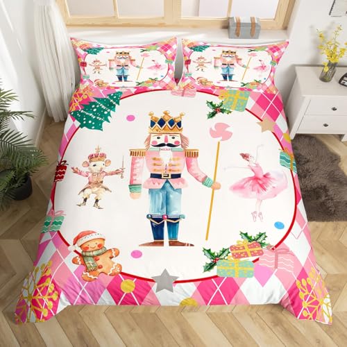 Homewish Weihnachts Diamant Weihnachts Nussknacker Bettwäsche Süß Ingeberbrot Bettbezug 135x200cm,Prinzessin Ballett Mädchen Bettwäscheset Coquette Weihnachten Bett Set Zimmer dekor