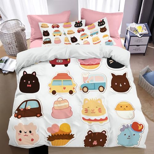 WunM Studio Bettwäsche 200 * 200cm Hellgrün Giraffe Löwe Bettbezug Set 3 Teilig Niedliche Tiere Blümchen Blumenmuster Weich Bettwäsche-Sets mit 2 Kissenbezüge 80x80 cm und Reißverschluss