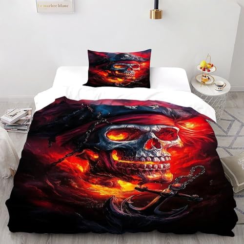 CoVeTviCT Bettwäsche 2 Teilig Pirate Totenkopf Flamme Bettwäsche Gothic Animals Bettbezüge Single?135x200cm? Kissenbezüge Bettwäsche-Sets Polyester Mikrofaser Mit Reißverschluss