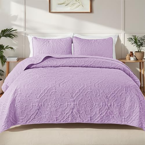 Exclusivo Mezcla Bettwäsche-Set für King-Size-Bett, leicht, Vintage-King-Size-Steppde cken mit Kissenbezügen, weiche Tagesdecken, Decken für alle Jahreszeiten, 264,2 x 243,8 cm, Flieder