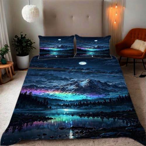FUHAOLI Bettwäsche 135x200cm?Leuchtender Schneeberg Bettbezüge Kissenbezügen 80×80 cm Mikrofaser Bettbezug,3 teilig,AI 3D Druck Lustig und bunt Bettbezug,mit Reißverschluss#FD3
