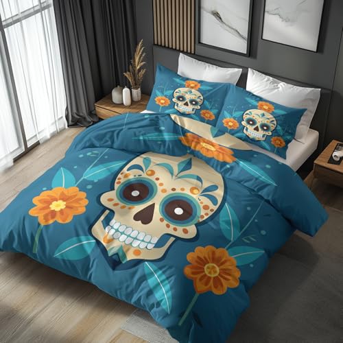 Cute Totenkopf Bettwäsche 135x200 Bügelfreie - Blumen Zweige Punkte Muster, Renforce Wendebettwäsche Bettbezug 2er Set Cozy Mikrofaser Mit Reißverschluss, 1 Kissenbezug, Geschenk Cute Totenkopf LS2647 Cute Totenkopf Bettwäsche 135x200 Bügelfreie - Blumen Zweige Punkte Muster, Renforce Wendebettwäsche Bettbezug 2er Set Cozy Mikrofaser Mit Reißverschluss, 1 Kissenbezug, Geschenk Cute Totenkopf LS2647