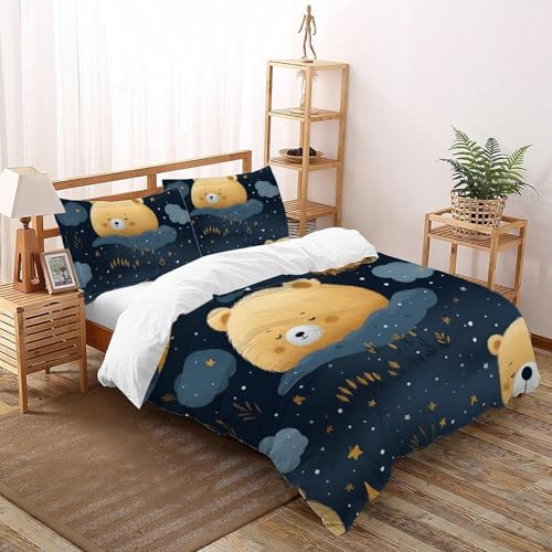 Schwarze Wolke kleine fette Katze 3D-Druck Cartoon Animals Luxus Bettbezug Für Erwachsene,Kinder (Jungen Und Mädchen) 3 Stücke Bettwäsche Set Mit 2 Kissenbezug Zipper Closure Double?200x200cm?