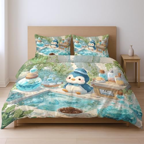 Wendebettwäsche Drucken Blau Türkis Bettwäsche-Sets Cartoon Niedlich Tier Pinguin Mehrfarbig Tröster Abdeckung Für Jugendliche Kinder Schlafzimmer Duvet Cover H 135 x B 200cm