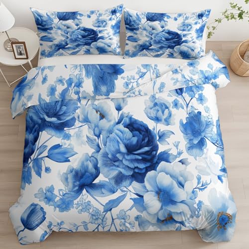 Bettwäsche Set Druck 135 x 200 cm für Erwachsene Teenager Jungen Mädchen Mikrofaser Bettwäsche Weiche Weiß Orientalische Tuschemalerei Blumen Bettbezug Reißverschluss und Kissenbezug 80 x 80 cm