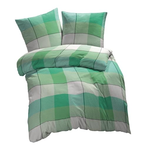 etérea Microfaser Bettwäsche 135x200 2er Set - Ganzjahres Bettbezug - Lola Blumen Bettwäsche-Set mit Kissen 135x200cm + 80x80 cm Kissen - Grün