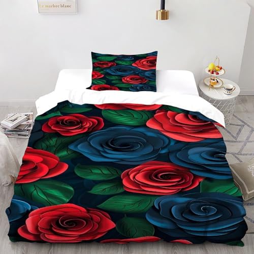 SOJFGSNAJ Rote Roses and Blue Roses Bettbezug Mädchen Mikrofaser Bettwäsche Bettwäsche Aus Microfaser - Bettbezug Mit Reißverschluss Und 2 Kissenbezug Double?200x200cm?