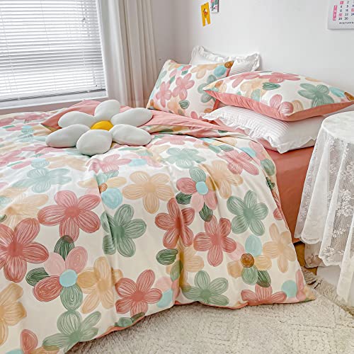 GETIYA Mädchen Bettwäsche 135x200 Baumwolle Bunt Blumen Bettwäsche Rosa Blümchen Bettwäsche Damen Einzelbett Bettbezug mit Reißverschluss Wendebettwäsche mit Kissenbezug 80x80cm