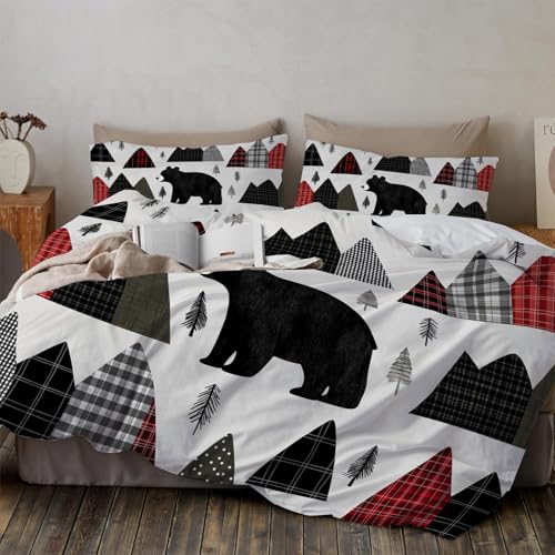 TDNEKMCA Bettwäsche Set Tragen Bettbezug 135x200cm Landhausstil 3D-Digitaldruck Bettwäsche-Sets 2 teilig Weiche Mikrofaser Bettbezug mit Reißverschluss und 1 Kissenbezug 80 x 80 cm, Schwarz Grau