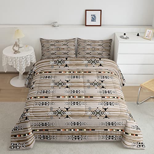 Erosebridal Western-Boho-Bettdecke, Doppelbett, Kuh-Traumfänger-Bettwäs che-Set, südwestliches Bettwäsche-Set, ethnischer Stamm, Pfeil, Azteken-Bettdecke, Retro, Vintage, exotisch, Khaki,Beige