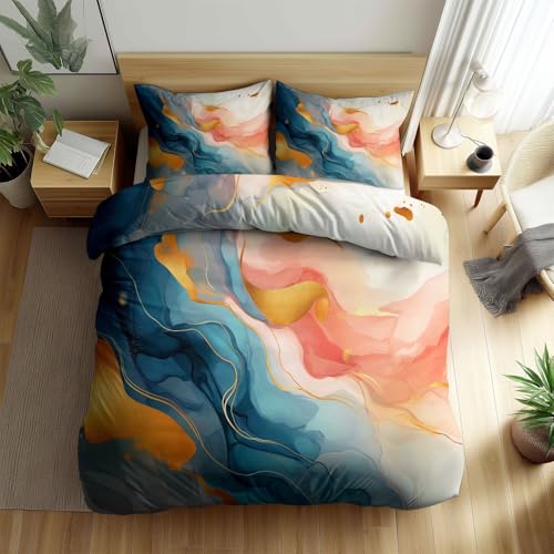 Srigzcaly Bettwäsche 135 x 200 cm Eleganter Marmor Bettgarnitur - Wende Bettwäsche Sets Microfaser Bettbezug mit Kissenbezug, Bügelfrei & Knitterfrei Abstrakt Deckenbezug mit Reißverschluss