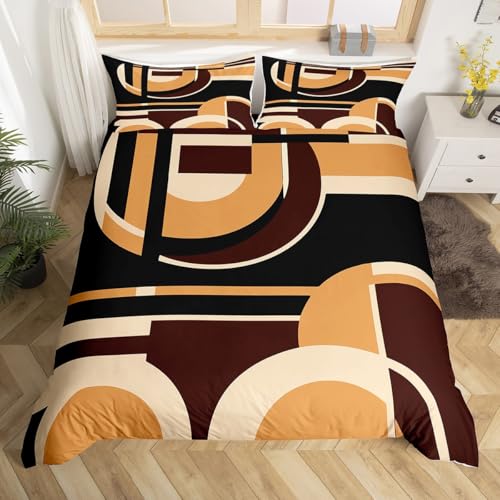 Homemissing Abstrakt Bettwäsche Set 135x200cm Geometrische Bettbezug Set für Jungen Mädchen Streifen Linie Betten Set 2 Stück Moderne Kunst Raum Dekor Beige Braun Schwarz