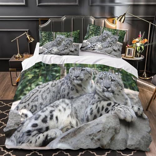 Bettwäsche 200x200 Leopard 3D Bettwäsche-Sets Wildtiere 3 Teilig Superweich Mikrofaser Bettbezug und 2 Kissenbezüg 80×80cm mit Reißverschluss k.1252
