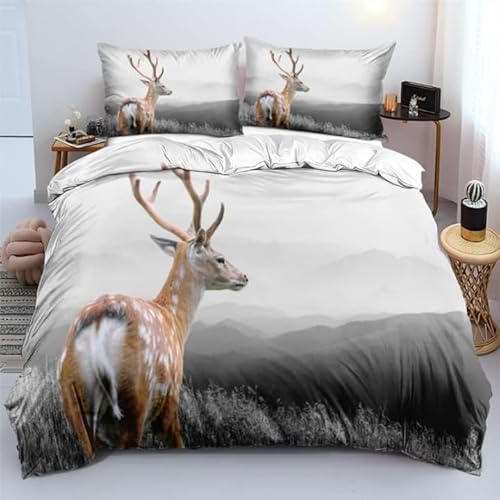 Generisch Bettwäsche 200x200 Elch Bettwäsche-Sets 3D Prin-Bettwäsche 200x200 cm – Mikrofaser-1Bettbezug + 2 Kissen 80x80, für Mädchen Jungen weich & pflegeleicht 512W10Q2387