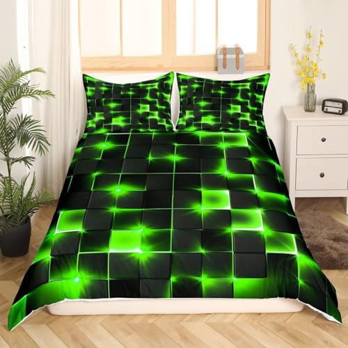 Bettwäsche 155x220 cm GrüNe Punkte 3 Teilig Bettbezug 155 x 220 Jungen und MäDchen Bettwäsche-Sets 3D Weiche Mikrofaser Bettbezug Set mit Reißverschluss + 2 Kissenbezüge i-1378