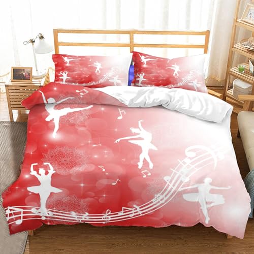 Hongduo 3D Prinzessin Ballett Bettwäsche 135x200 cm Weiche Mikrofaser Tanzen Bettwäsche-Sets mit Reißverschluss 3 Teilig Bettbezug Set mit Kissenbezug 80x80 cm
