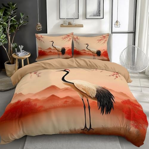 Quixora Bettwäsche Set Tuschemalerei-Stil Orientalisch Chinesisch Bettwäsche 135 x 200 Weiche Allergiker 3 Teilig Bettbezug Set mit Reißverschluss für Einzelbett Kinder Teenager Erwachsene