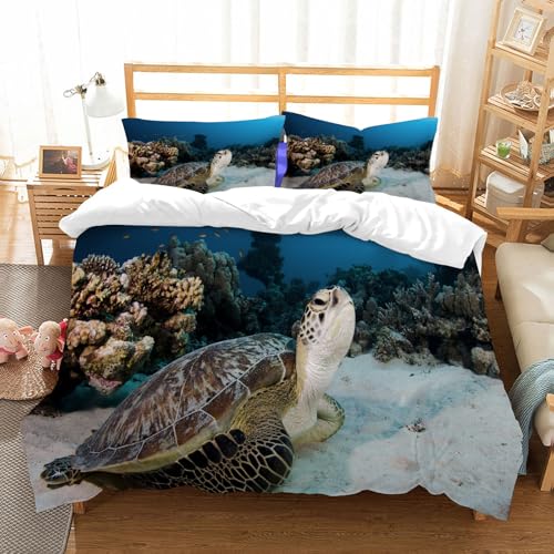 MYAUEYSU Bettwäsche Set 100% Baumwolle ist,Grüne Meeresschildkröte am Hausriff von Marsa Shagra im Roten Meer Ägypten,und allem auch für Personen mit Hautsensibilisierung empfohlen 152x203cm