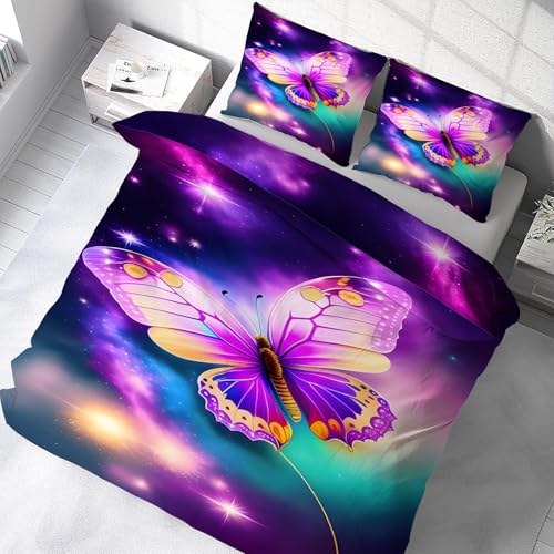YZQGLHP Bettwäsche Set Schmetterling Muster Kinder Bettbezug mit 2 Kissenbezug 3 teilig 155x220 cm Weiche Atmungsaktive Polyster Kids Betten Set mit Reißverschluss