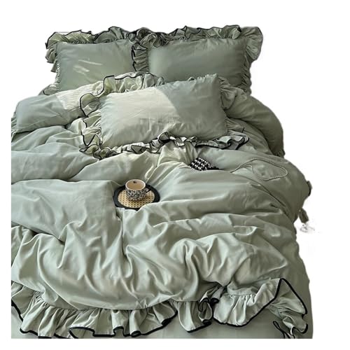 Seidenbettwäsche Set 3/4-teiliges Bettwäscheset im Prinzessinnen-Stil mit Rüschen, hautfreundlich, weich, seidig, kühles Gefühl, Bettbezug-Set, Bettlaken, Kissenbezüge(Color 4,Single 150x200 4pcs)