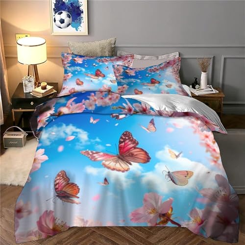 JLZBXCUER Pink Schmetterling Bettbezug Set Bettwäsche Kinderbettwäsche-Set Reißverschluss Mit Kissenbezügen Betten Set Für Jugendliche Kinder Schlafzimmer Double?200x200cm?