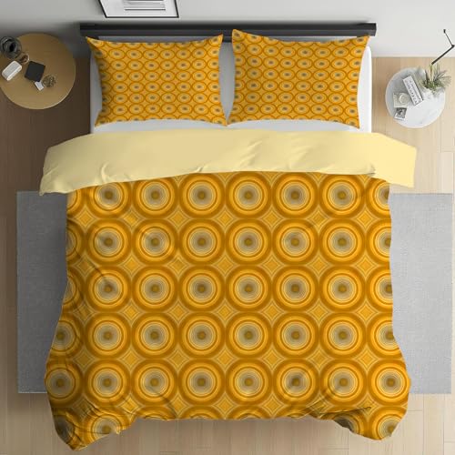 Bettbezug 200 x 220 cm 3 Teilig, Punkt Gelb Bettwäsche-Sets mit 2 Kissenbezüge 80x80 cm, Modern Weich Bügelfrei Bettbezug für Jungen Mädchen Teenager Raumdekoration H538