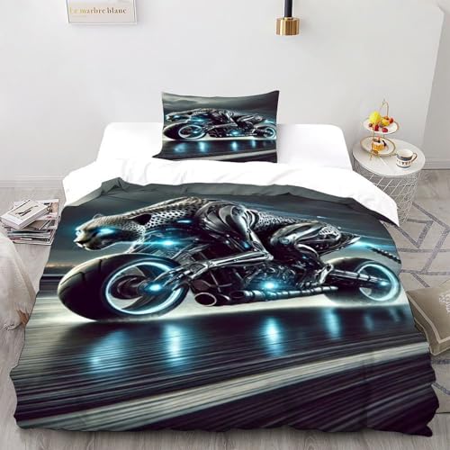 SOJFGSNAJ Motorrad Leopard Bettwäsche Totem Damen Kinder Mädchen Wendebettwäsche Für Einzelbett Bettwäsche Aus Microfaser Bettbezug Mit Kissenbezug Single?135x200cm?