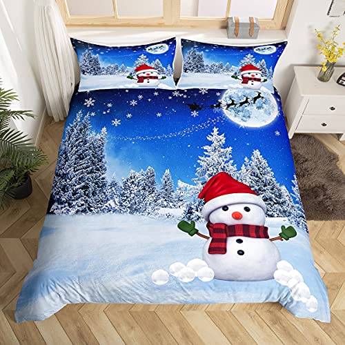 Homemissing Weihnachten Bettbezug Set Rentier Schneemann Schneeflocke umkehrbare Bettwäsche Set 135x200cm für Kinder Jungen Mädchen Weihnachtsthema Winter Dekor Bettwäsche-Set Blue, Reißverschluss