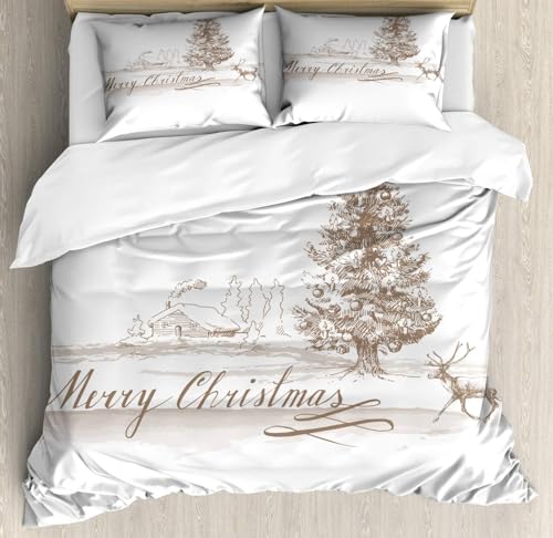 TMMDH Bettwäsche 135x200 cm 3teilig Set, Weißes Weihnachtsmotiv Elch Mikrofaser Bettbezug Set Bügelfrei & Knitterfrei Reißverschluss 2 Kissenbezug 80x80 cm