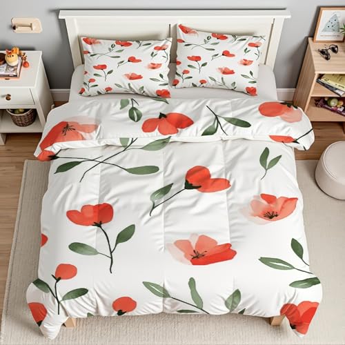 EXSANLIEAY BlüMchen Bettwäsche 155x220 - Frisch Wendebettwäsche, Weiche & Atmungsaktiv Microfaser Bettbezug + 2 Kissenbezug 80x80, Angenehme bettwäsche-Sets, 3 Teiligmit Reißverschluss