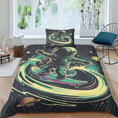 ENYISIYULO Cartoon Astronaut Bettbezug Set Bettwäsche Kinderbettwäsche Reißverschluss Mit Kissenbezügen Betten Set Für Jungen Und Mädchen, Kinder Single?135x200cm?