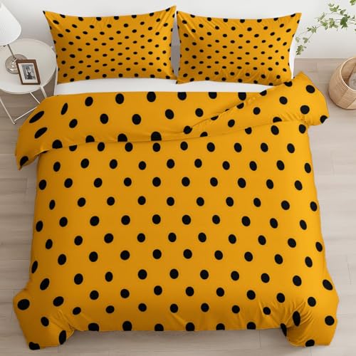 Minimalistisch Schwarze Punkte Bettwäsche 240x220 cm, Gelb Wende Bettbezug + 2 Kissenbezüge 80x80cm - 2 Teilig Bettwäsche-Sets mit Reißverschluss - Weich Bügelfrei Mikrofaser Bettdeckenbezug