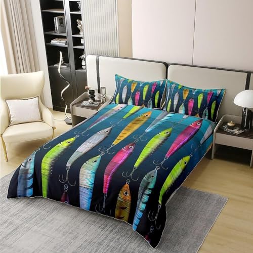 TACOKI Bettwäsche 135x200 Angeln, 3D Muster Angelköder Bettwäsche Set Weich Kuschelig Mikrofaser Bettbezug mit Reißverschluss Bettbezüge + 2 Kissenbezug 80x80 cm c5707