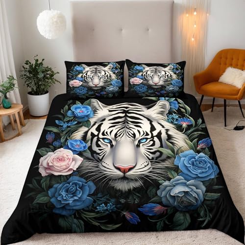 Tiger Bettwäsche 200X200 cm Kinder Junge Mädchen 3D Effekt Bettbezug Jugendliche Bettwäsche-Set Mikrofaser Bettbezug Mit Reißverschluss Und 2 Kissenbezug 80X80Cm