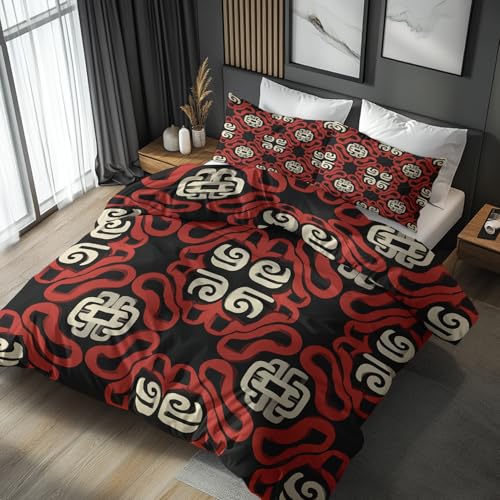 Generisch Mikrofaser Bettwäsche 155x220 Geometrisch 2tlg - Orientalisches Abstrakt Wendebettwäsche Deko, Weiche Bügelfreie Bettbezug mit Reißverschluss, 1 Kissenbezug 80x80 AC1264