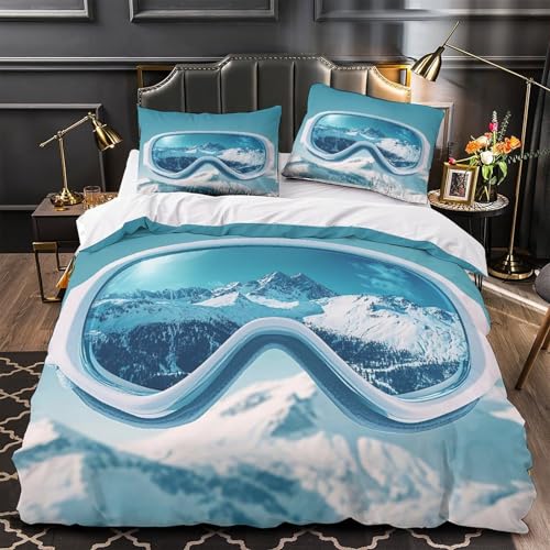 VOXYTMLWG Snow Leopard Roaring Hautfreundlich 3D-gedrucktes Wild Animal Porträt Bettbezug Bettwäsche 3 Stück mit Reißverschluss Bequem for Erwachsene,Kinder,Männer ,Fans Single?135x200cm?