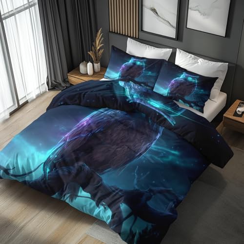 Generisch 135x200 Bettwäsche Eule Bettbezug - 2tlg, 1 Kissenbezug 80x80, Tiere Muster, Schlafzimmer Deko, Weiche Mikrofaser Wendebettwäsche mit Reißverschluss - AZB306