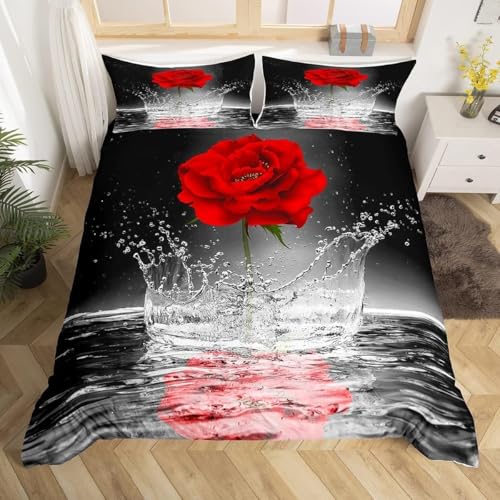 Generisch Bettwäsche 200x200 Rose Bettwäsche-Sets 3D Prin-Bettwäsche 200x200 cm – Mikrofaser-1Bettbezug + 2 Kissen 80x80, für Mädchen Jungen weich & pflegeleicht 512W10Q1841